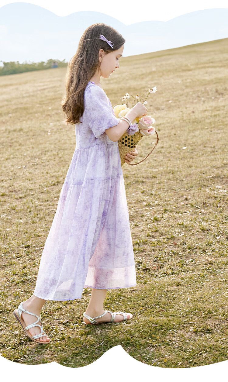 CHANZUIGOU Kids Purple Dress 2026 Spring New Stylish Children's Princess Dress Beach Vacation Dress 13